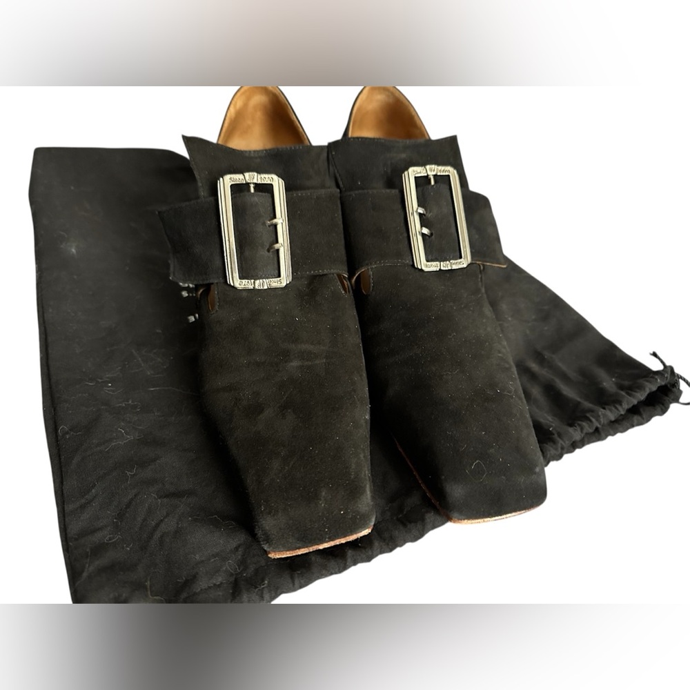 John Fluevog Black Suede Bishop Buckled Heels sz 10.5 EUC whimsigoth loafers - Picture 8 of 16